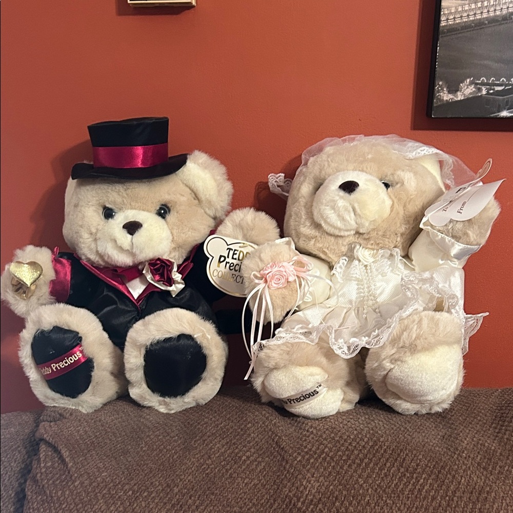 NWT Elegant Teddy Bear Couple in Black and White
